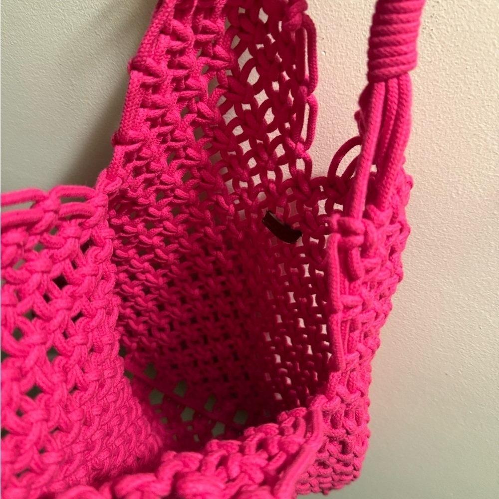 JCrew Multi Purpose Large Macrame Tote Hot Pink NWOT - Picture 2 of 7
